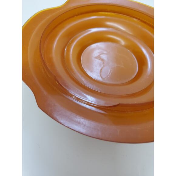 Vintage Art Deco Amber Frosted Glass Vanity Powder Jar Footed with Celluloid Lid - Picture 15 of 16